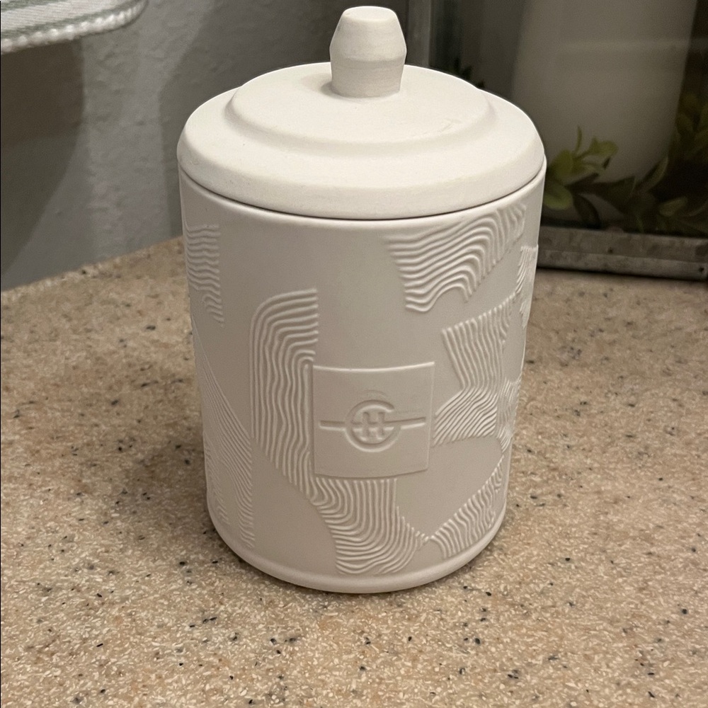 Embossed White Ceramic Jar